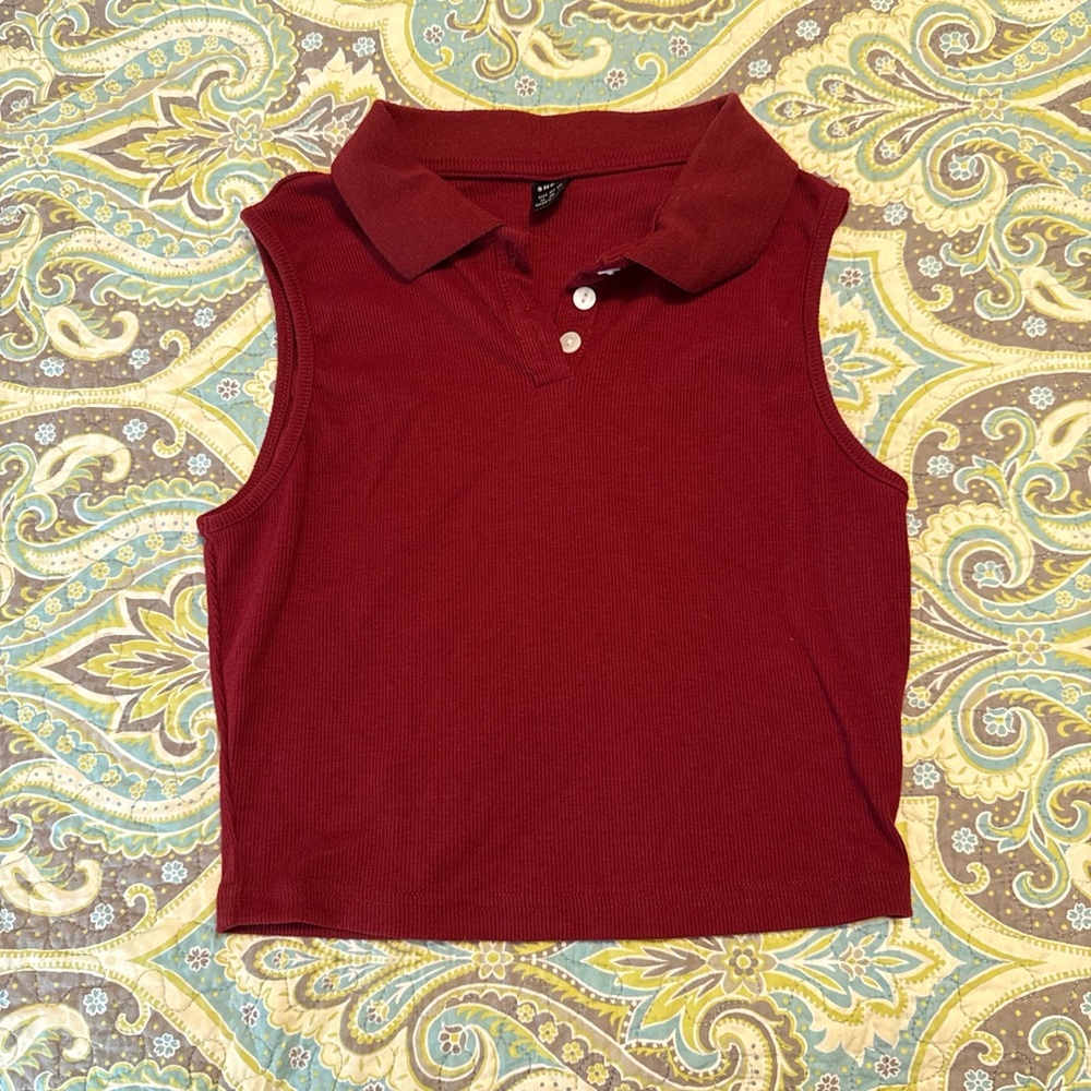 SHEIN Burgundy Sleeveless Polo Top Size M